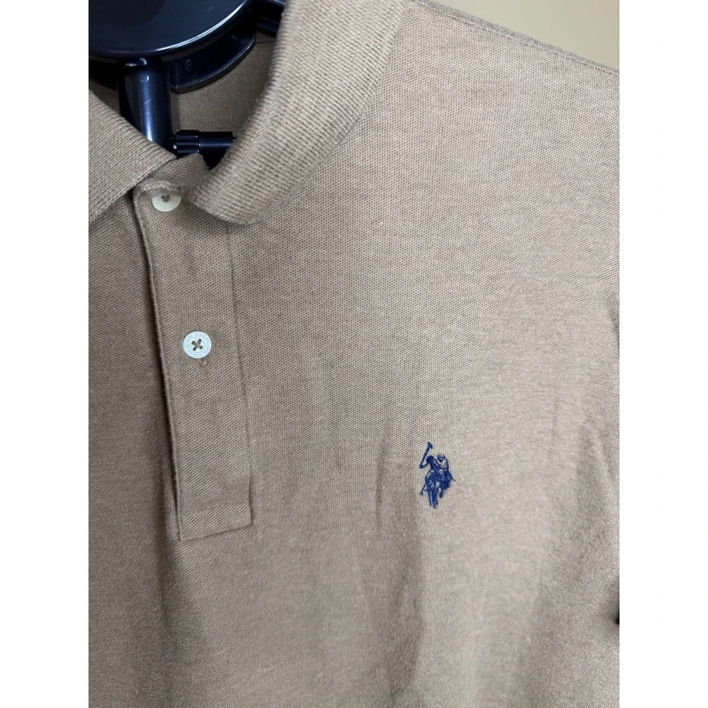 US Polo Assn Mens XL Performance Pique Polo Shirt Tan Short Sleeve Logo